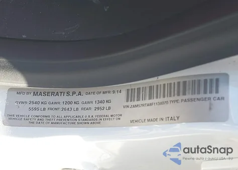 2015 Maserati Ghibli S Q4 z USA, uszkodzony, nr VIN ZAM57RTA8F1134070